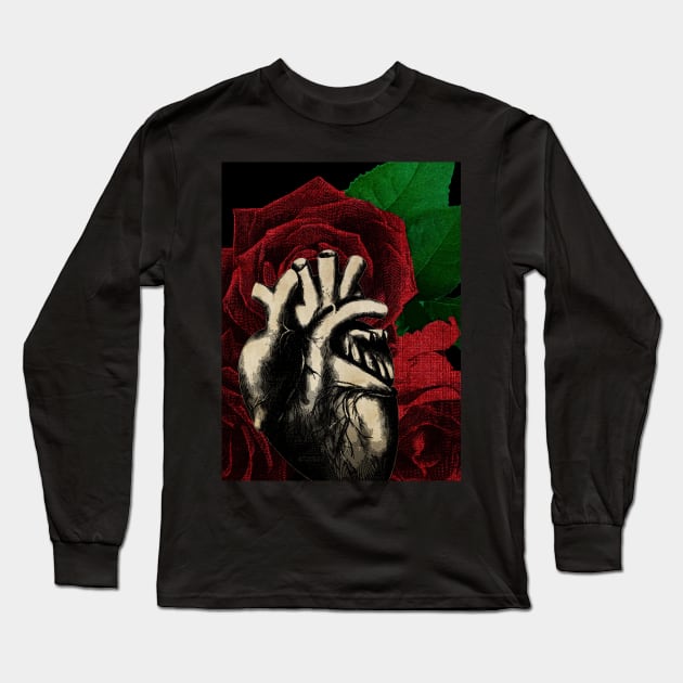 Human anatomy and roses: heart Long Sleeve T-Shirt by kourai